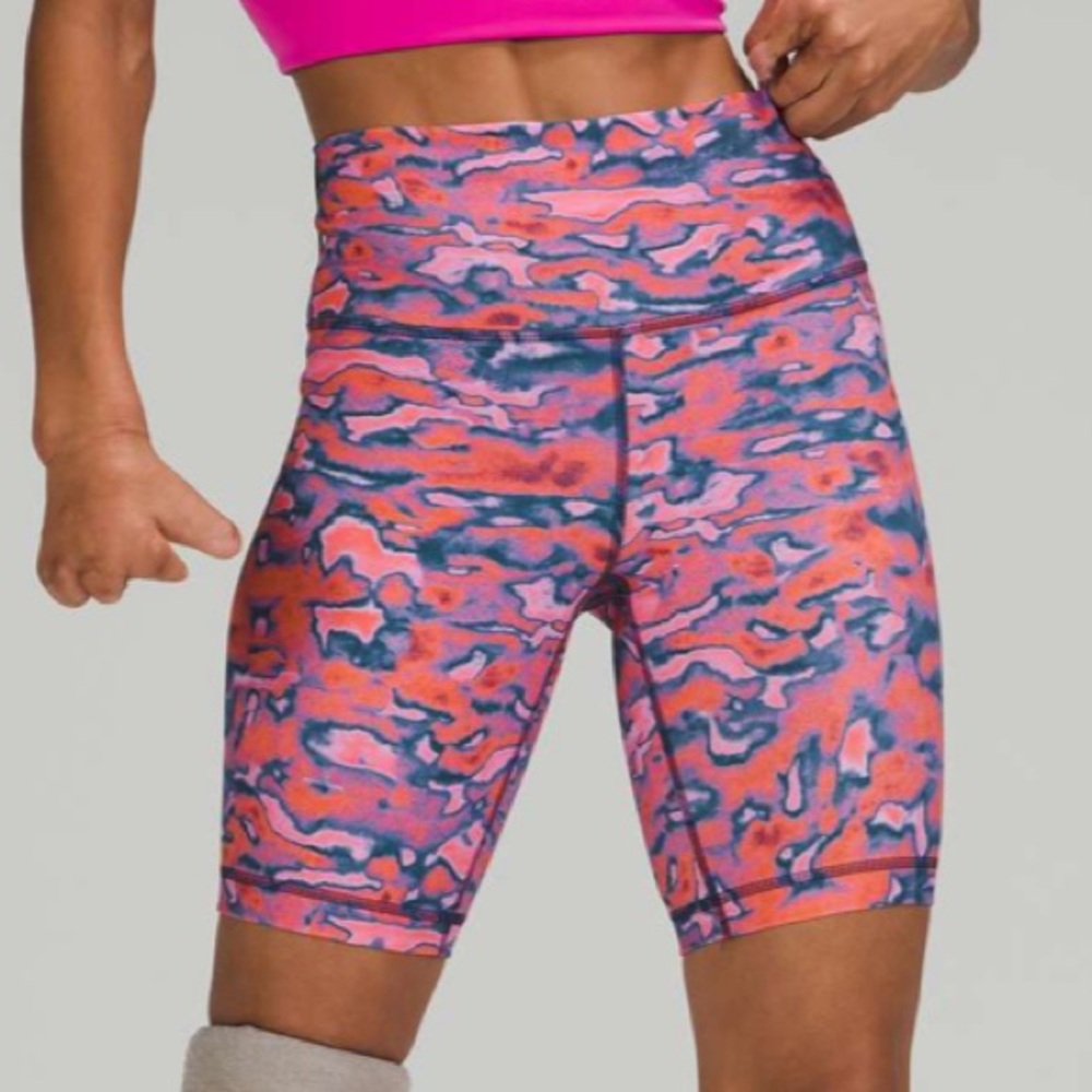lululemon athletica Pink Orange Blue Print High-Rise Bike Shorts
